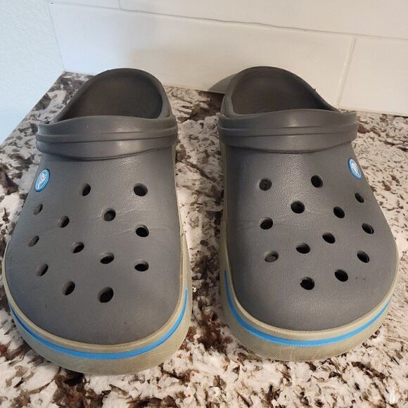Crocs Crocband Gray/ Blue Clogs Slides Men 9 W 11 - Picture 1 of 10